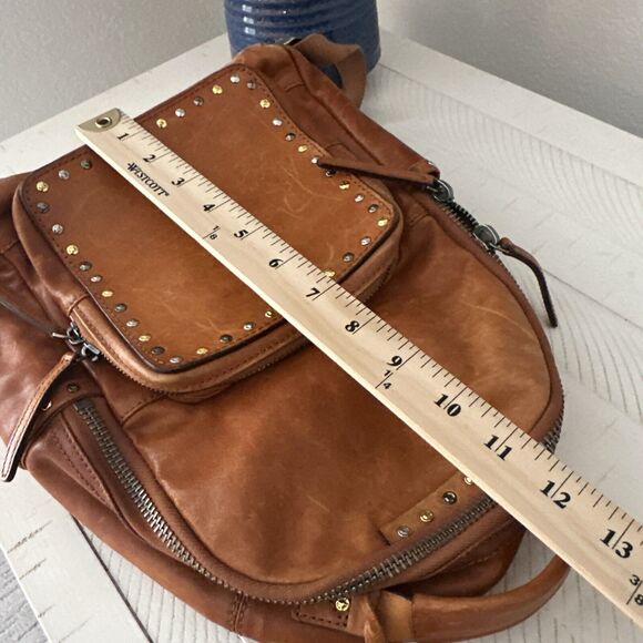 Old Tend backpack Brown 100% Eco Genuine Leather Studded Embellished Modern - Picture 10 of 12